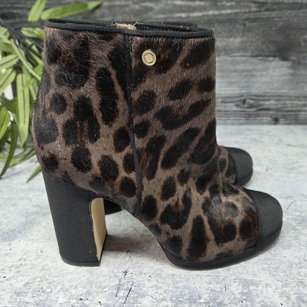 Karl Lagerfeld Black Brown Calfhair Leopard Lainey Heeled Ankle Bootie Size 5